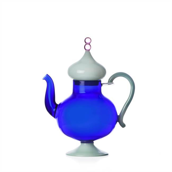 Blue teapot green matt lid