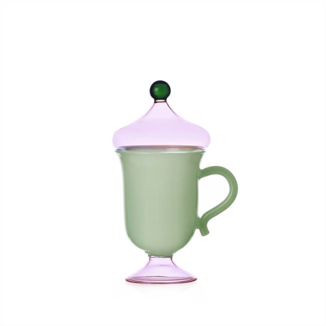 Matt green mug w/pink lid